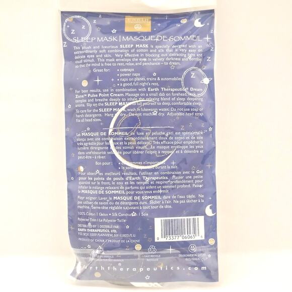 Earth Therapeutics Dream Zone Sleep Eye Mask Soft & Smooth Adjustable Strap NEW - Picture 2 of 3